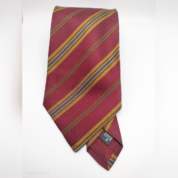 Banana Republic Men's Silk Necktie Elegant Striped Tie in Burgundy and Gold - Picture 1 of 10